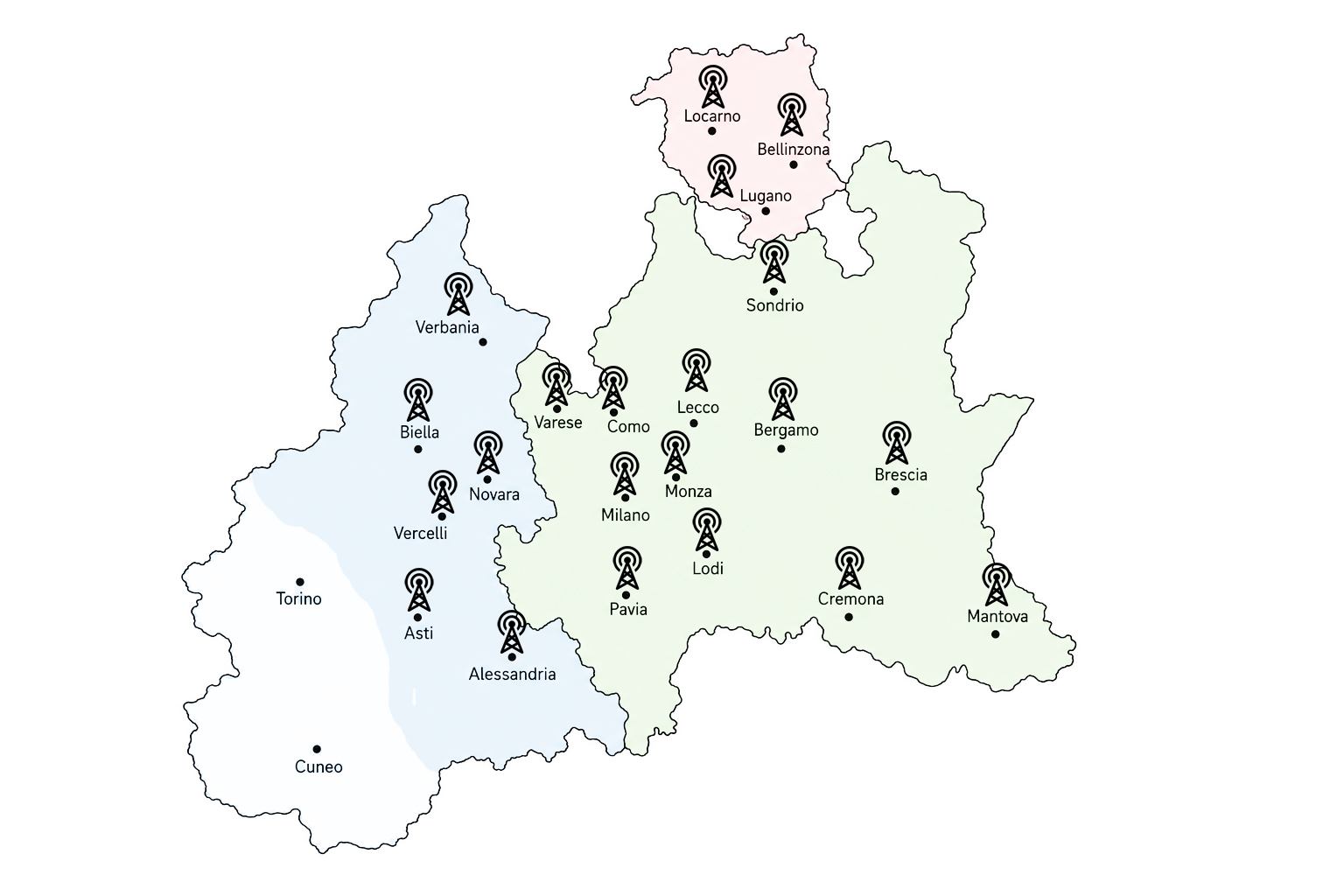 Mappa di copertura frequenze FM / DAB+ Radio Millennium